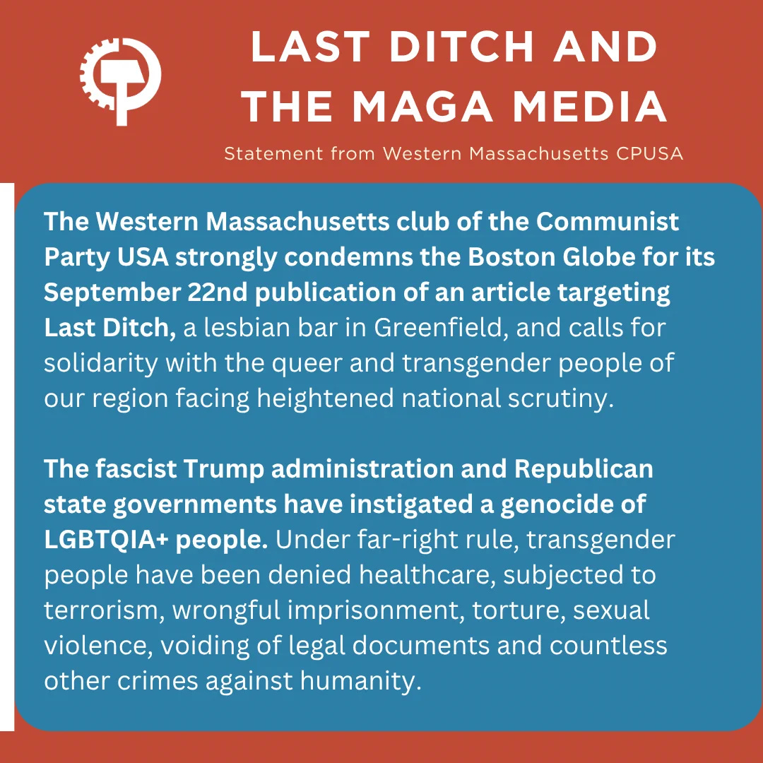 Western Massachusetts CPUSA on X: "Statement on Boston Globe article  targeting Last Ditch bar in Greenfield (1/2)" / X