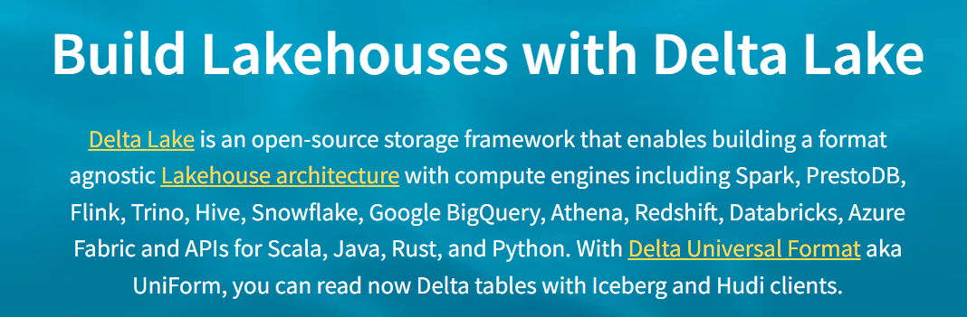 Screenshot from Delta Lake homepage Screenshot from Delta Lake homepage
