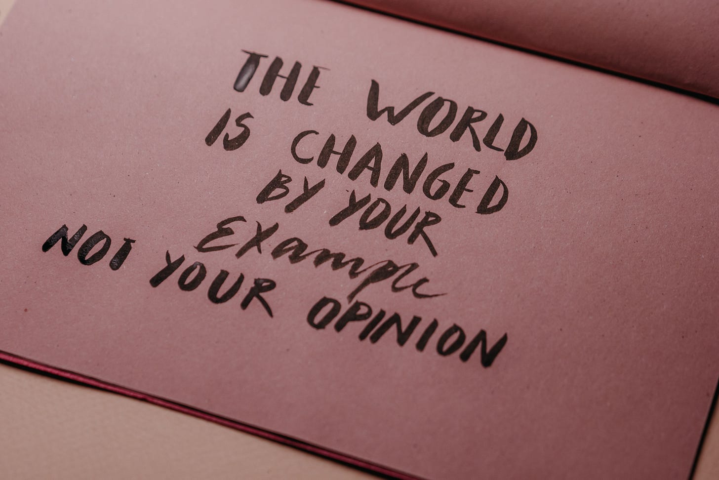 "The world is changed by your example, not your opinion"