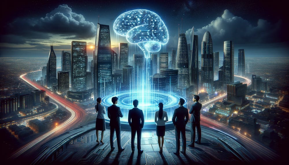 Gerado com DallE-3 A visually striking and conceptual representation of the meteoric rise of AI preparing for a future with ultra-intelligent machines