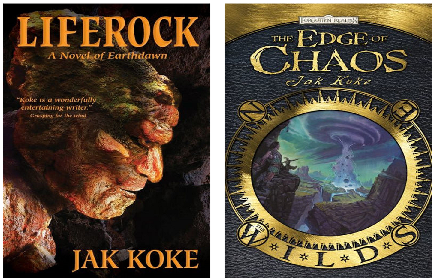Cover images of Liferock by Jak Koke and The Edge of Chaos by Jak Koke