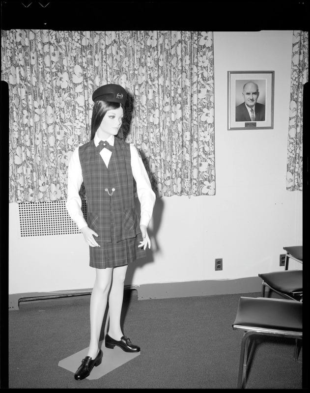 CEMEL- clothing, women's, Jr. ROTC, plaid vest +skirt