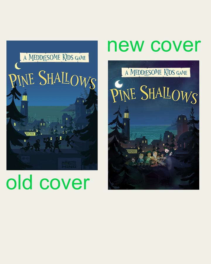 Shows the new version of the cover art contrasted with the previous cover art.