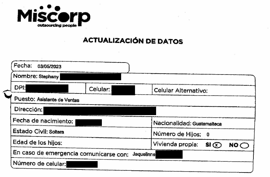 Actualización de datos, documento interno que se exponía en el servidor de Miscorp Actualización de datos, documento interno que se exponía en el servidor de Miscorp