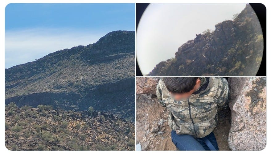 Arizona Border Patrol Agents arrest a camouflaged Cartel "Scout" guarding a smuggling route on a nearby mountaintop (Feb. 17, 2025) Arizona Border Patrol Agents arrest a camouflaged Cartel "Scout" guarding a smuggling route on a nearby mountaintop (Feb. 17, 2025)