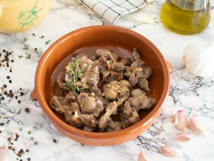 Mollejas de pollo al ajillo
