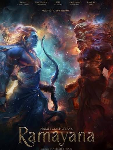 The much-anticipated Ramayana teaser starring Ranbir Kapoor as Lord Ram,  Yash as Ravana, and Sai Pallavi as Sita is finally here! What's your  review?🎬❤️‍🔥 . . 📸: iamnamitmalhotra . . . . #