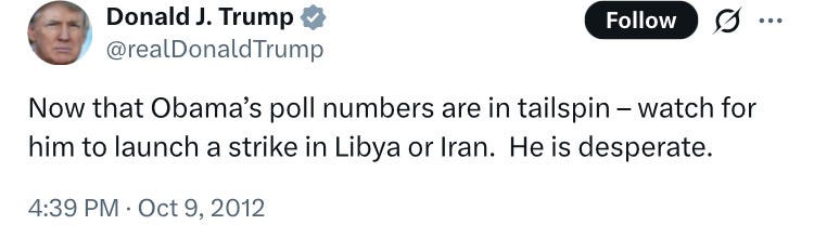 Now that Obama's poll numbers are in a tailspin, expect him to launch a strike in Libya or Iran to save face! Now that Obama's poll numbers are in a tailspin, expect him to launch a strike in Libya or Iran to save face!
