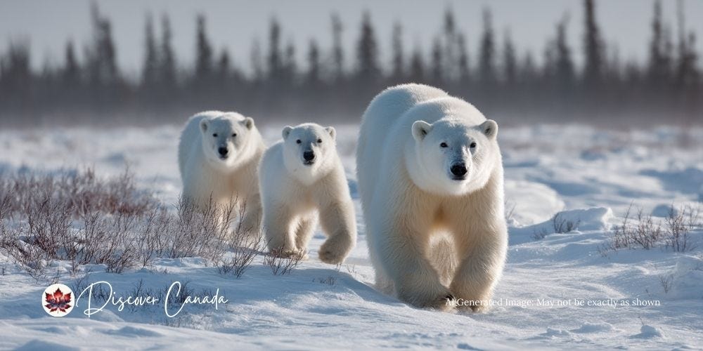 Mother polar bear with cubs in snowy Wapusk National Park near Churchill. Mother polar bear with cubs in snowy Wapusk National Park near Churchill.