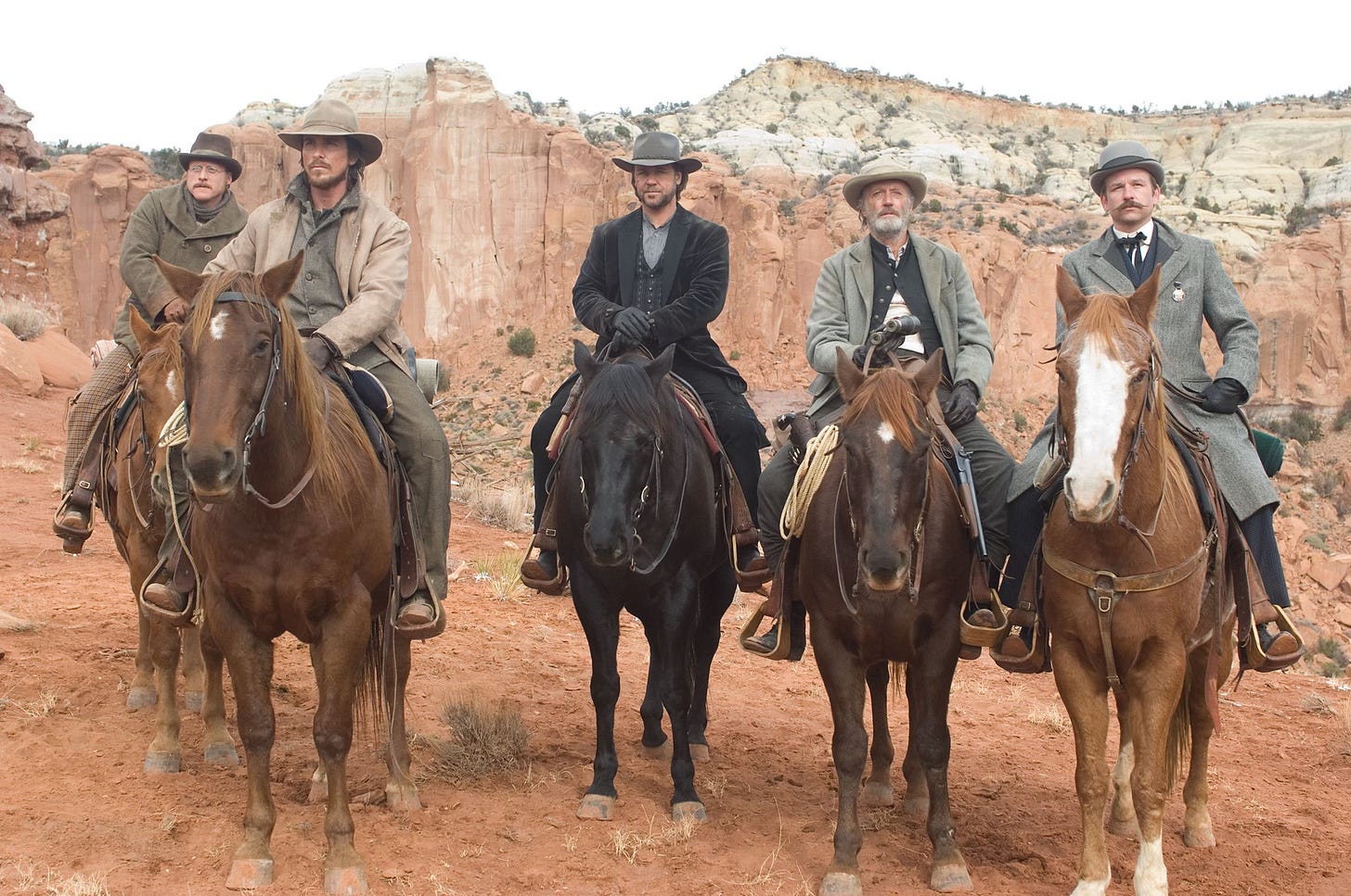 The posse in James Mangold's 2007 remake of 3:10 to Yuma including Christian Bale, Russell Crowe and Peter Fonda.