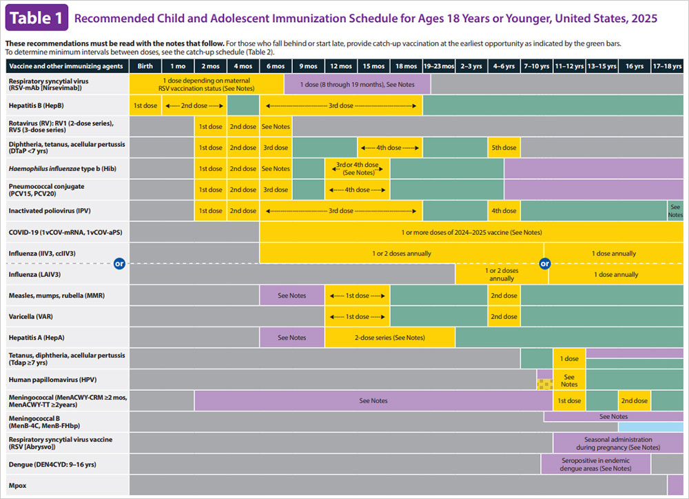 Child and Adolescent Immunization Schedule by Age (Addendum updated August  7, 2025) | Vaccines & Immunizations | CDC
