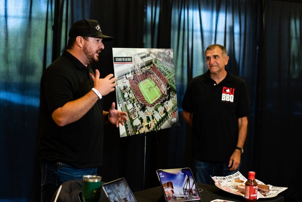 San Diego State University announces the initial eight hospitality partners for the new Aztec Stadium at SDSU Mission Valley. During the “Meet and Eat” event, representatives from the hospitality partners provided samples of their food. 