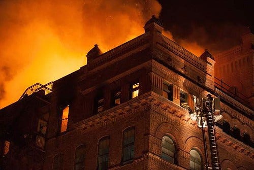 Image of the building on fire