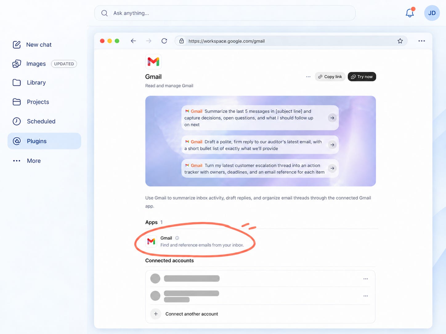 connecting two gmail account in Chat