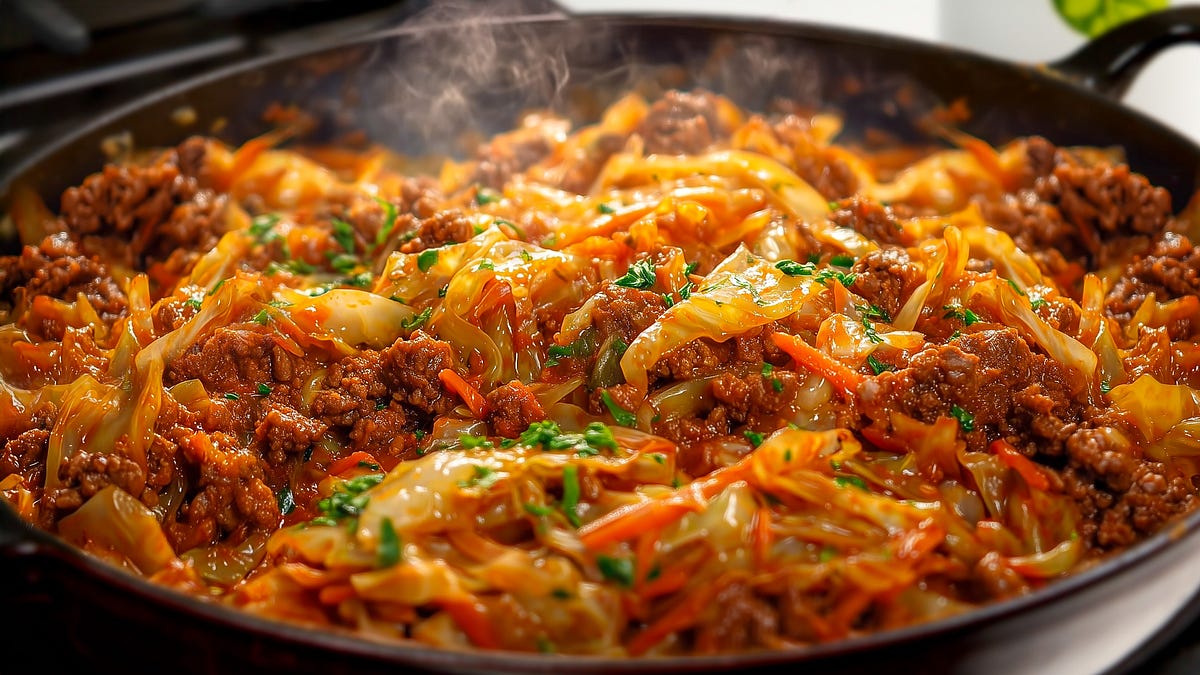 Quick one-pot cabbage and ground beef fry - Essen Recipes