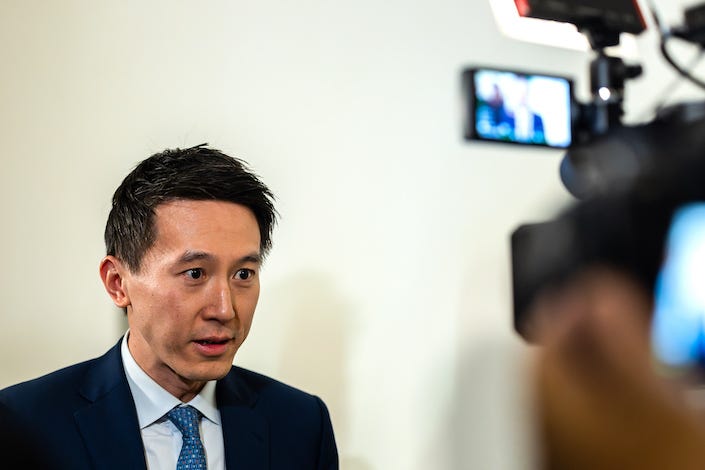 TikTok CEO Shou Zi Chew departs following a meeting with Senator John Fetterman, a Democrat from Pennsylvania, in Washington, D.C., on March 14, 2024.