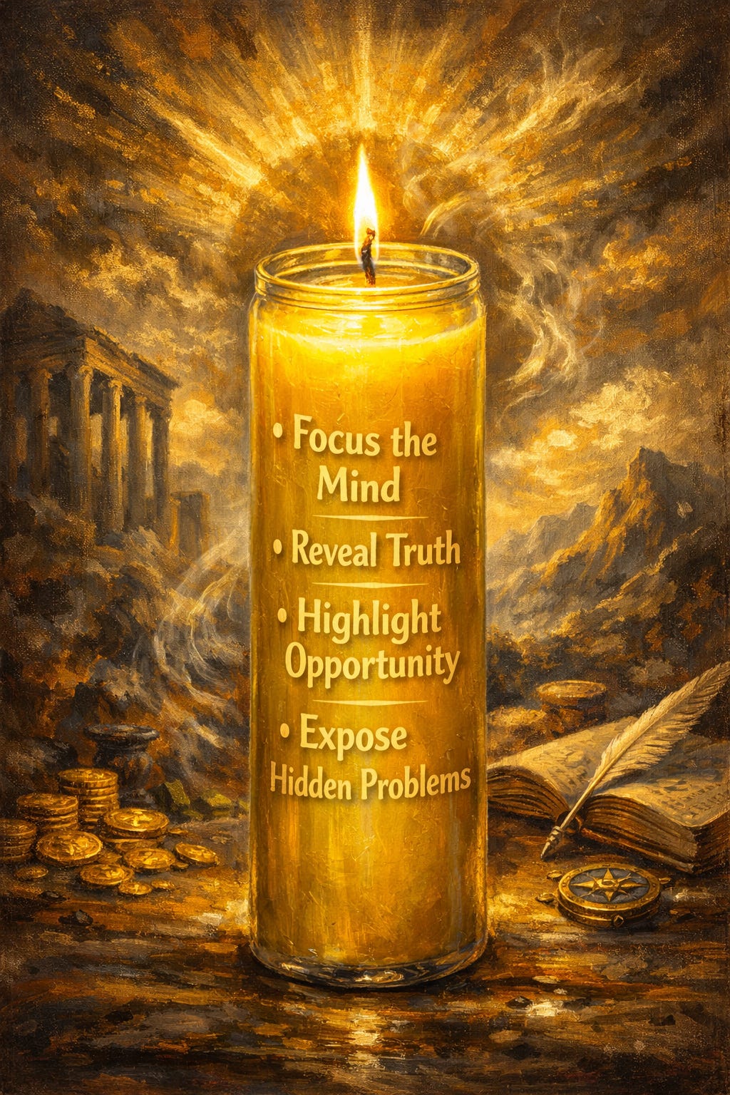Yellow candle burning steadily, representing clarity of mind, clear communication, and accurate perception in rootwork.