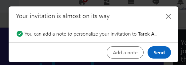 LinkedIn connection request dialogue box