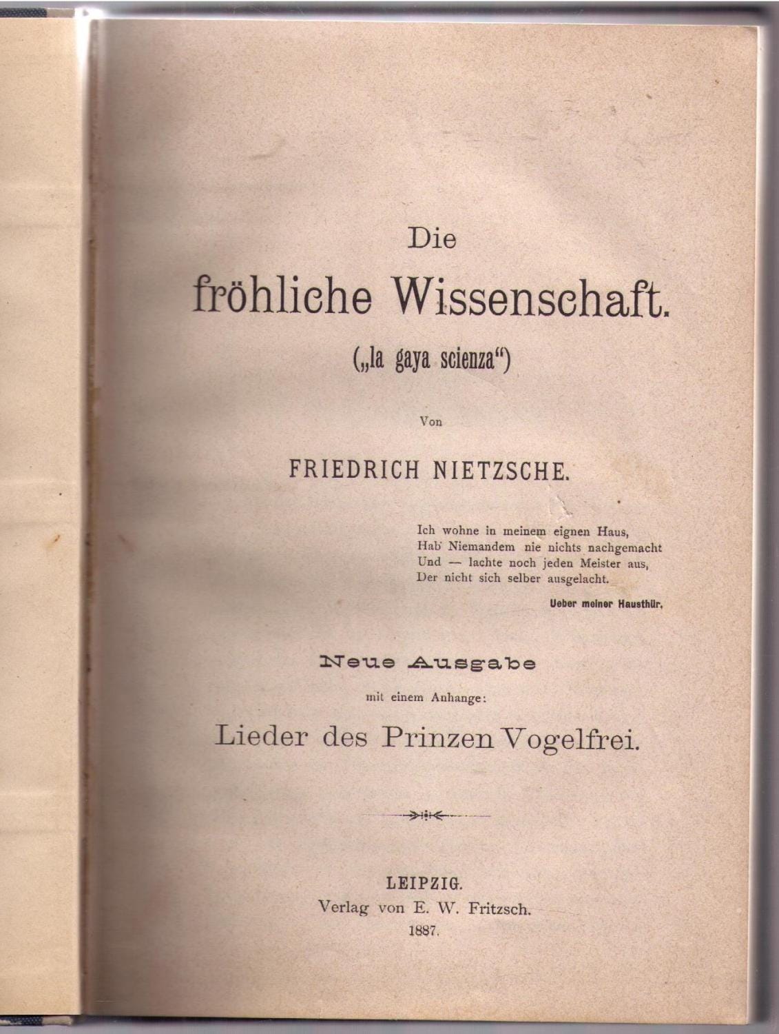 Die fröhliche Wissenschaft. La gaya scienza. Edition originale. by Frederic  Nietzsche: Bon Couverture rigide (1887) Edition originale | Mimesis