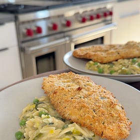 Chicken Cutlets with Creamy Spring Orzo