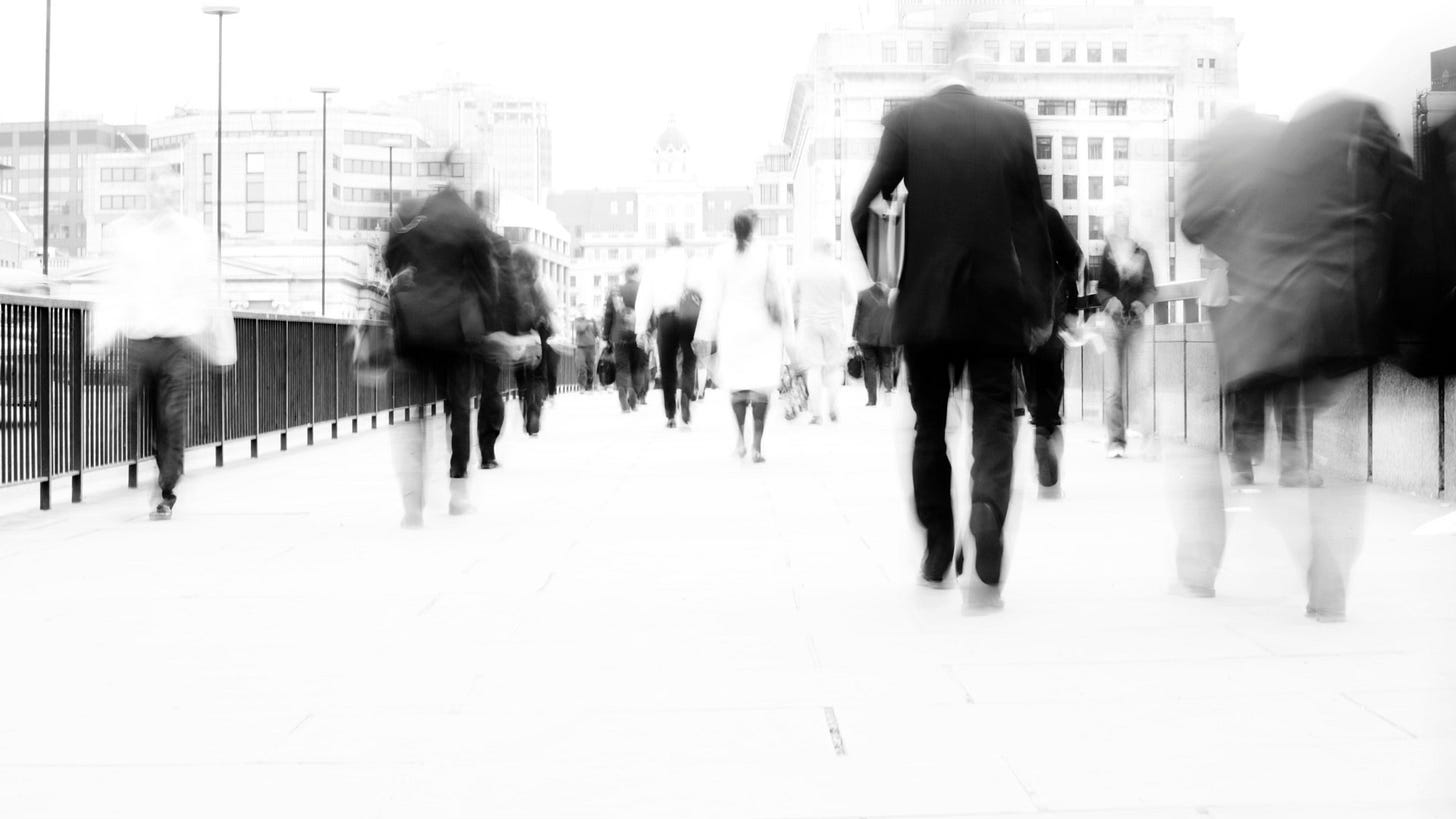 Black and white, Timelapse photo of commuters walking to and fro