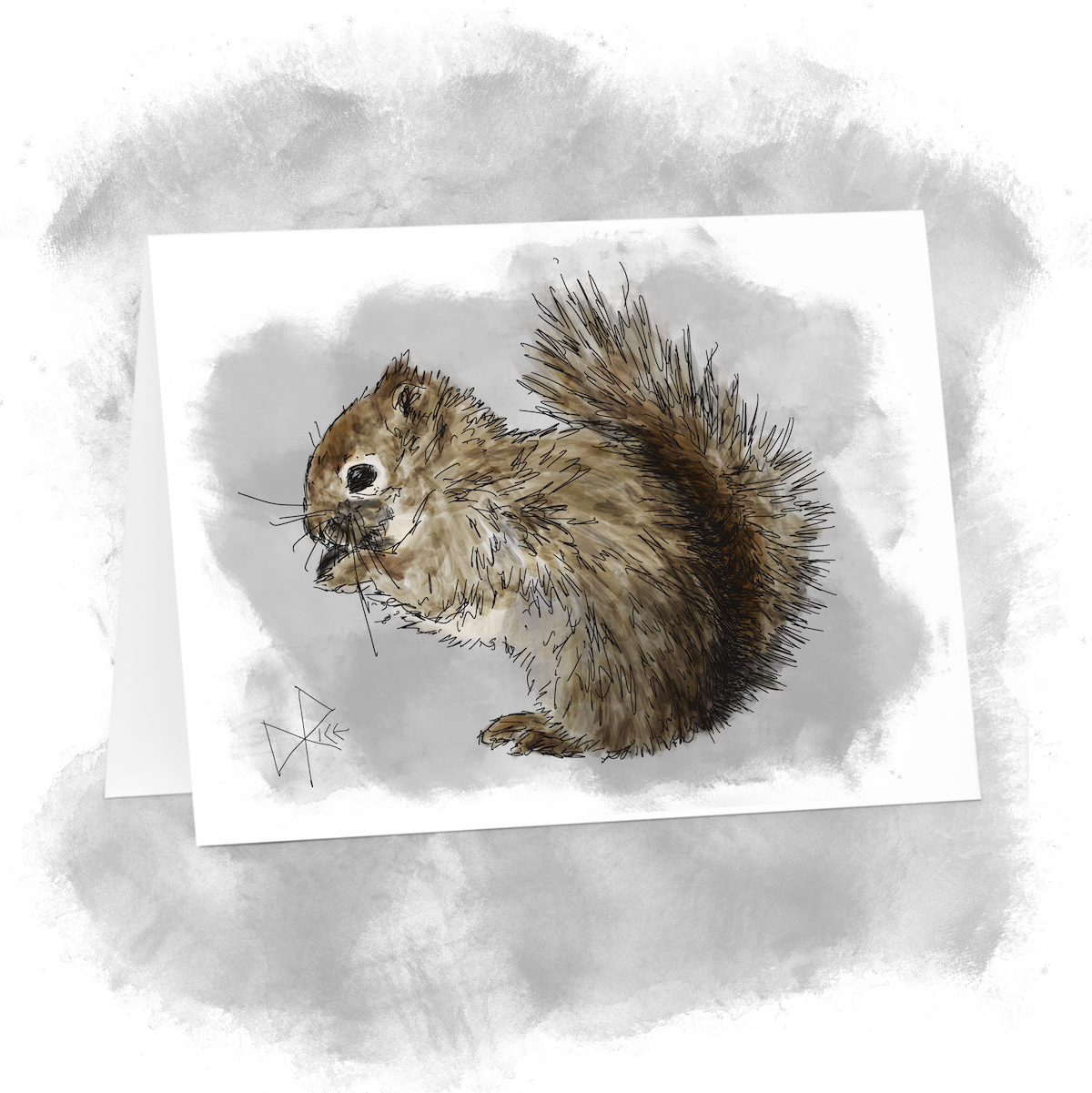 A North American red squirrel happily munching away on a sunflower seed that was found on the ground below a bird feeder. Sketch art by Don Rice. A North American red squirrel happily munching away on a sunflower seed that was found on the ground below a bird feeder. Sketch art by Don Rice.