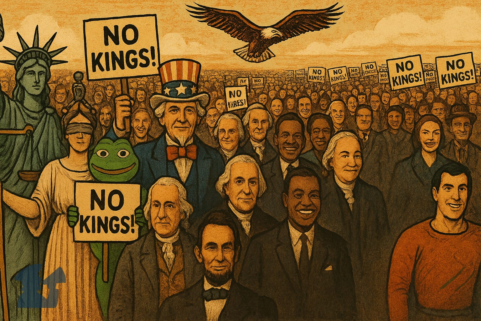 Illustration of No Kings Day 2 protests