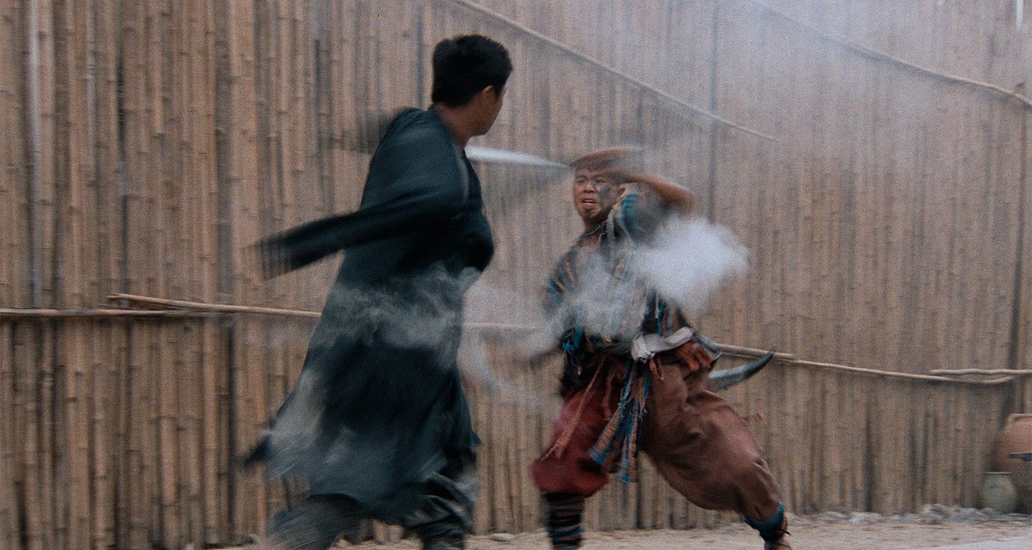 The Blade | Still features Vincent Zhao as the one-armed swordsman in combat. The Blade | Still features Vincent Zhao as the one-armed swordsman in combat.