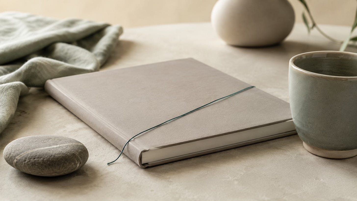 Softly lit notebook with a single thread across the page, symbolizing finding a clear starting point in a private EFT session.