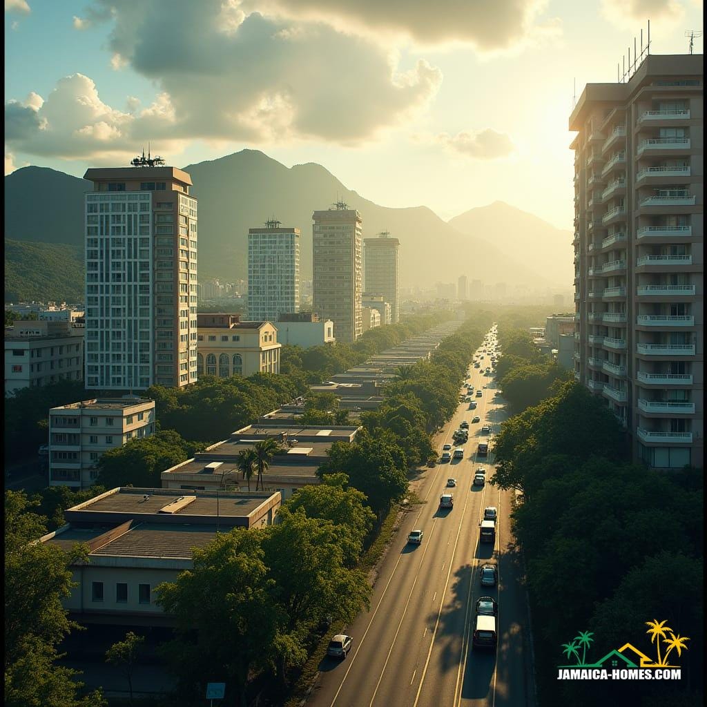 By 2035, Kingston, Jamaica, is set to showcase cutting-edge modern development schemes that redefine urban coastal living. These futuristic developments feature high-rise buildings with sleek glass facades, seamlessly blending with the Caribbean skyline while capturing breathtaking views of the sea and cityscape. Rooftop and infinity pools are standard, providing residents with luxury leisure spaces that offer panoramic views and innovative designs that maximize limited urban space.