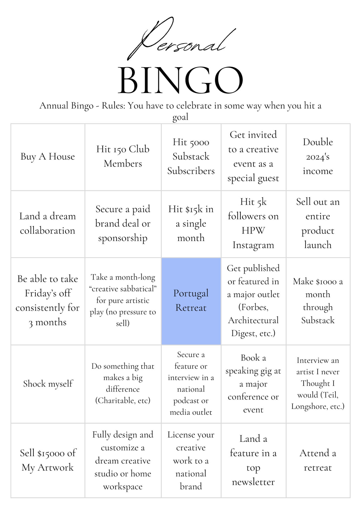 Inside My 2025 Bingo Card - by Hayley Price White