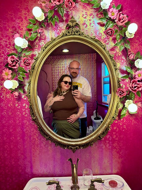 pictures of the Madonna Inn, and the newly engaged the couple