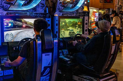 Gamers enjoying themselves at Maniac's Mansion