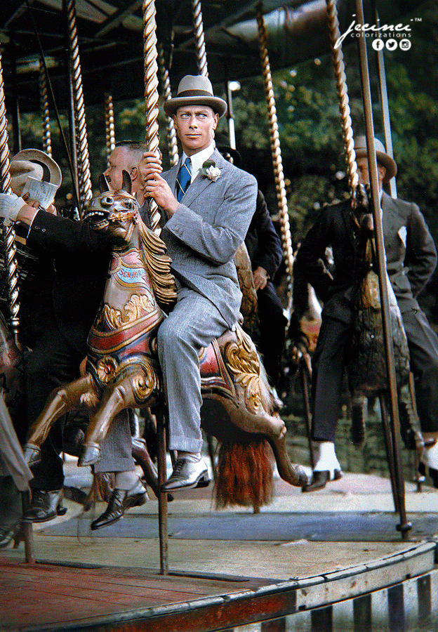 The Duke of York (King George VI) riding in a round-a-bout at the Great  Bookham fete - Surrey, England, UK. - June 1922 : r/ColorizedHistory