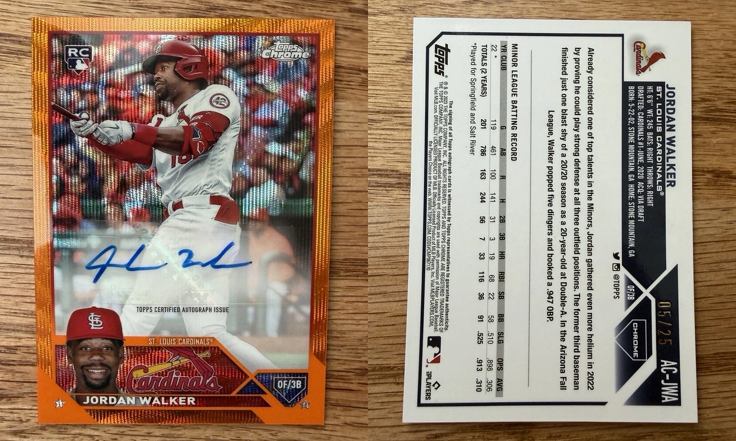 Card Name: 2023 Topps Chrome Jordan Walker Auto Orange Wave /25 for PSA grading