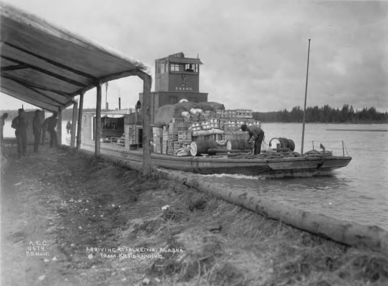 Steamer bringing supplies to early Talkeetna, Alaska. Steamer bringing supplies to early Talkeetna, Alaska.