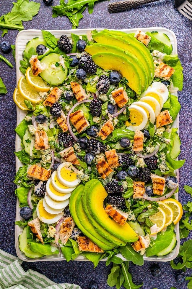 Grilled Chicken Berry Salad on a platter. Grilled Chicken Berry Salad on a platter.
