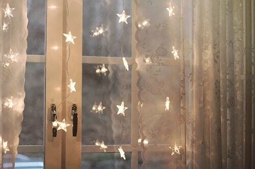 This may contain: a window with some lights on it This may contain: a window with some lights on it