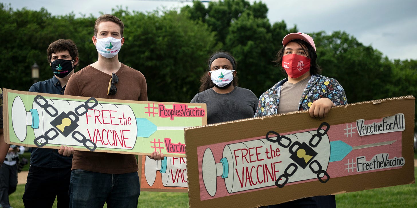 Activists urge for equitable, global Covid vaccine access at the National Mall in Washington, D.C., on May 5, 2021.