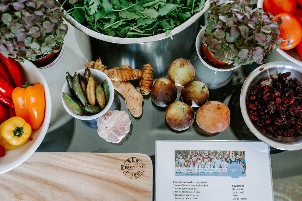 Corporate cooking class set up for Byron Bay Cooking School by Chef Sam Gowing Corporate cooking class set up for Byron Bay Cooking School by Chef Sam Gowing