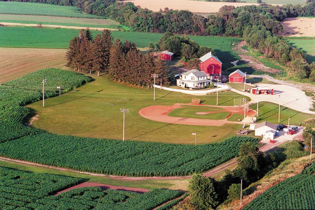 the pastoral AF field of dreams, surrounded by cornfield
