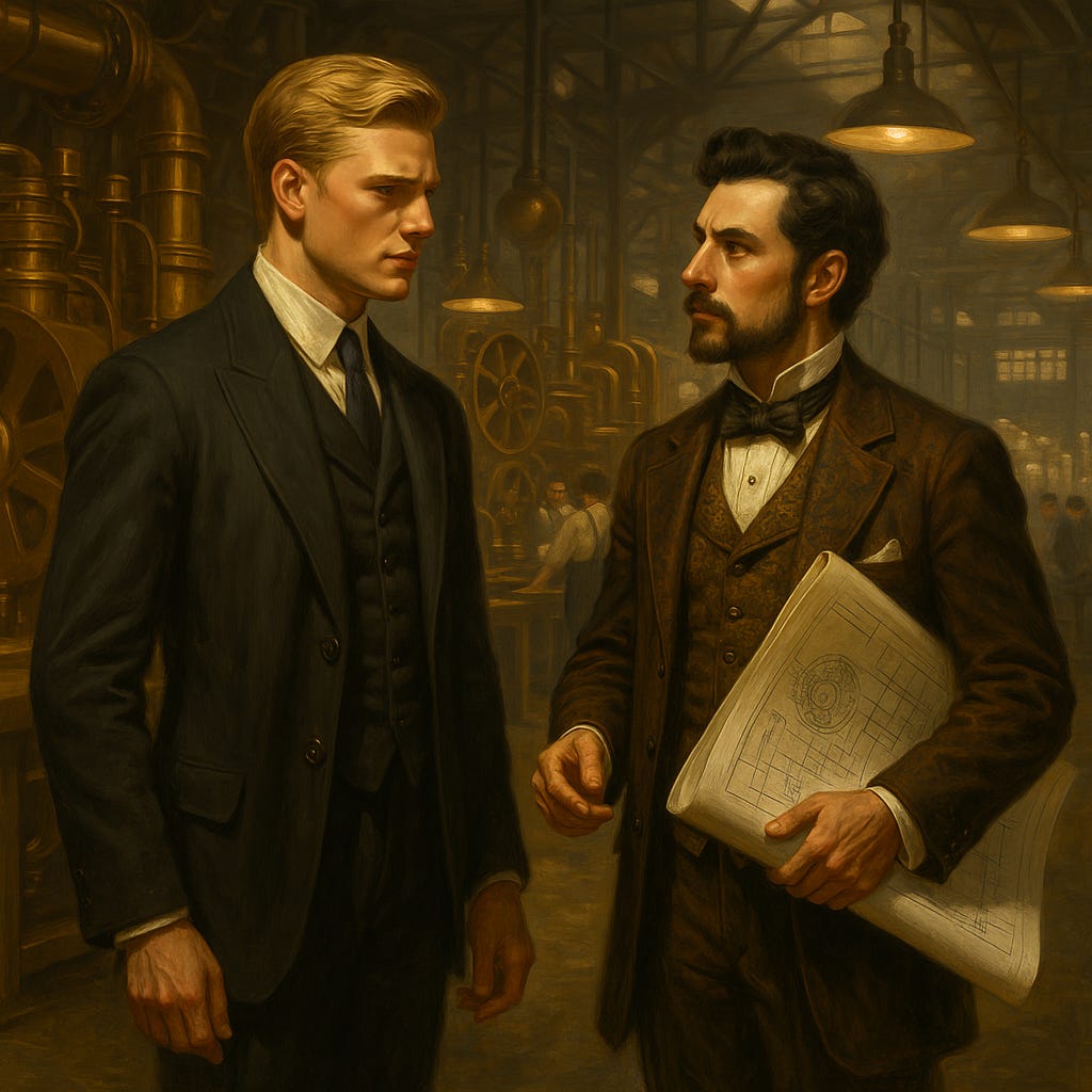 Lord Bruce and Felix in the factory 