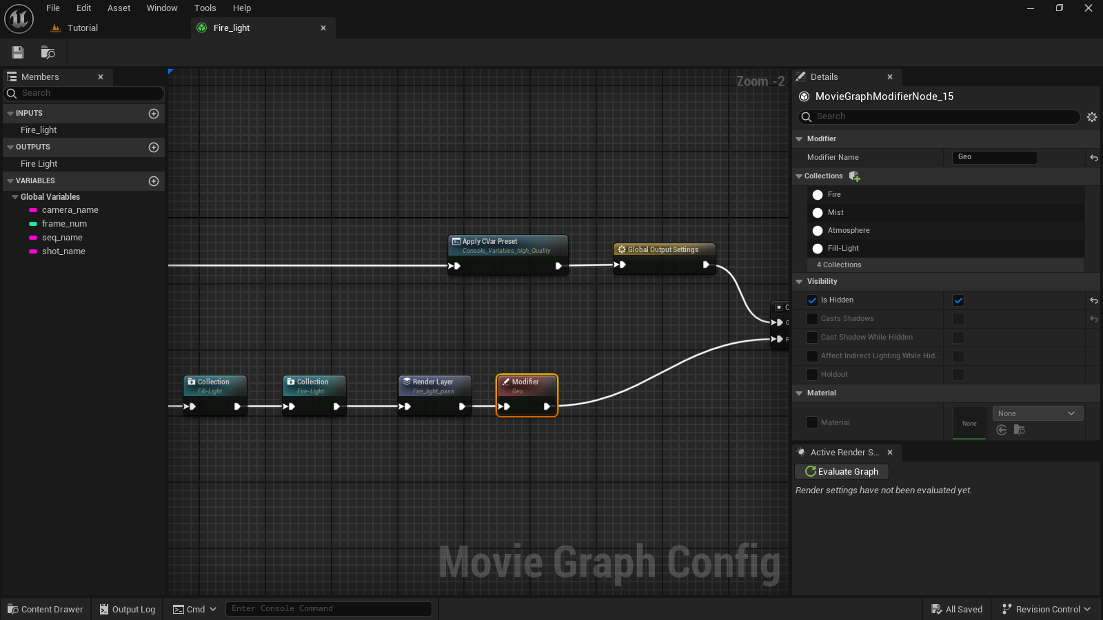 The Fire-Light render layer hides all collections except the Geometry collection and the Fire-light collection. The Fire-Light render layer hides all collections except the Geometry collection and the Fire-light collection.