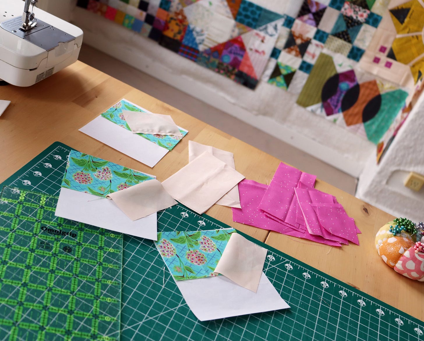 Iris patchwork - by Rachel LaBour - stitched in color