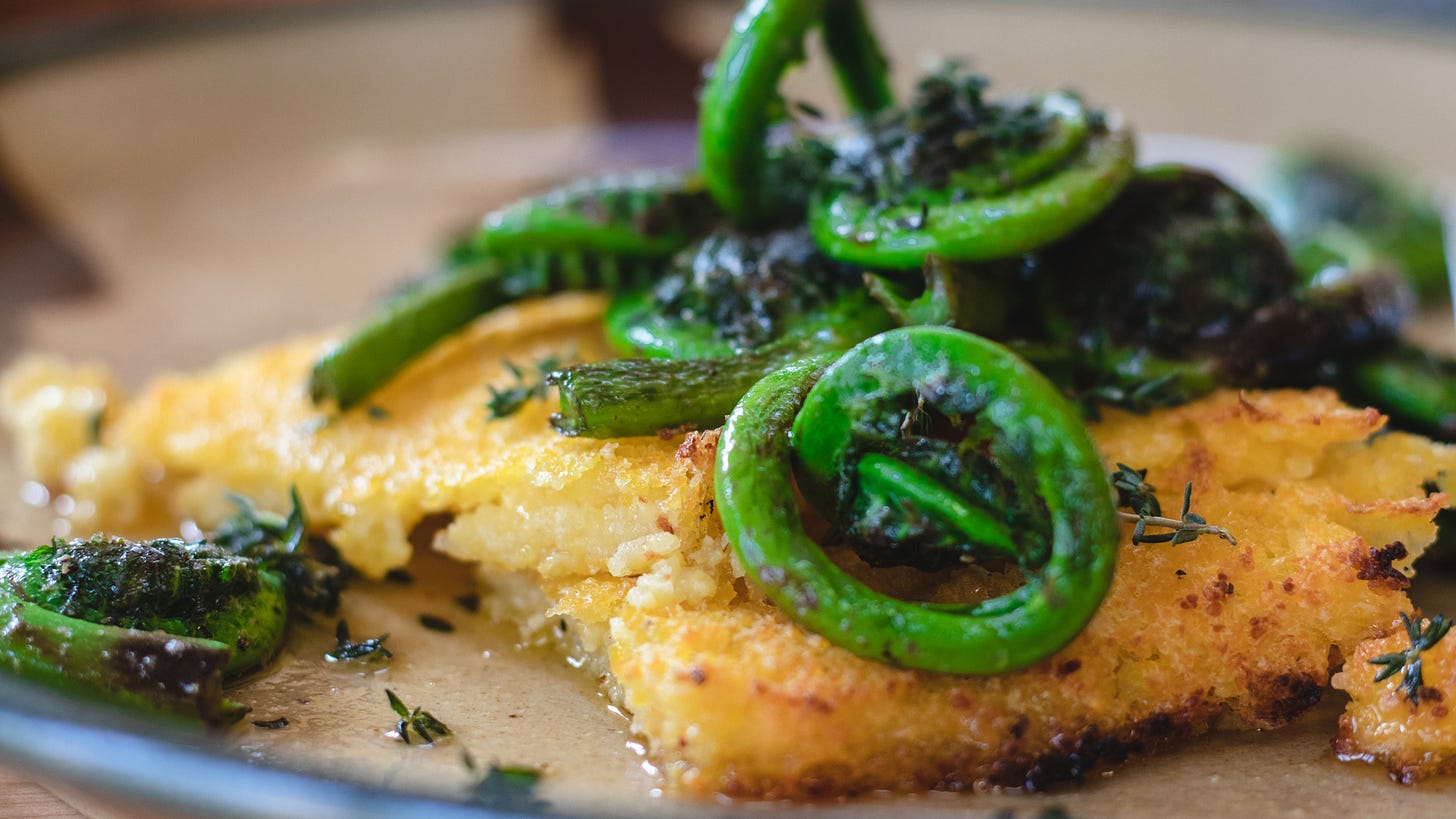 polenta-fiddleheads-mels-staples-mels-treats
