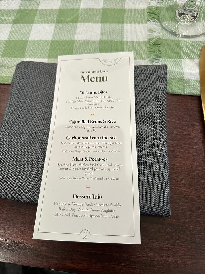 Green Americana menu and vegan carbonara