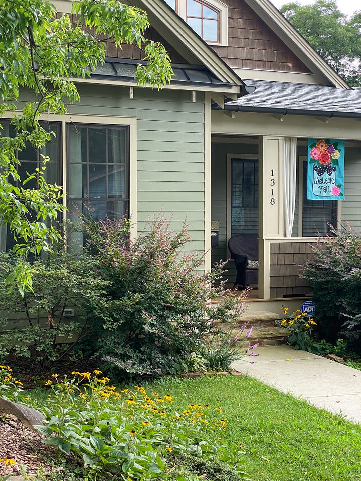 images from around the neighborhood, all containing the same shade of bright blue