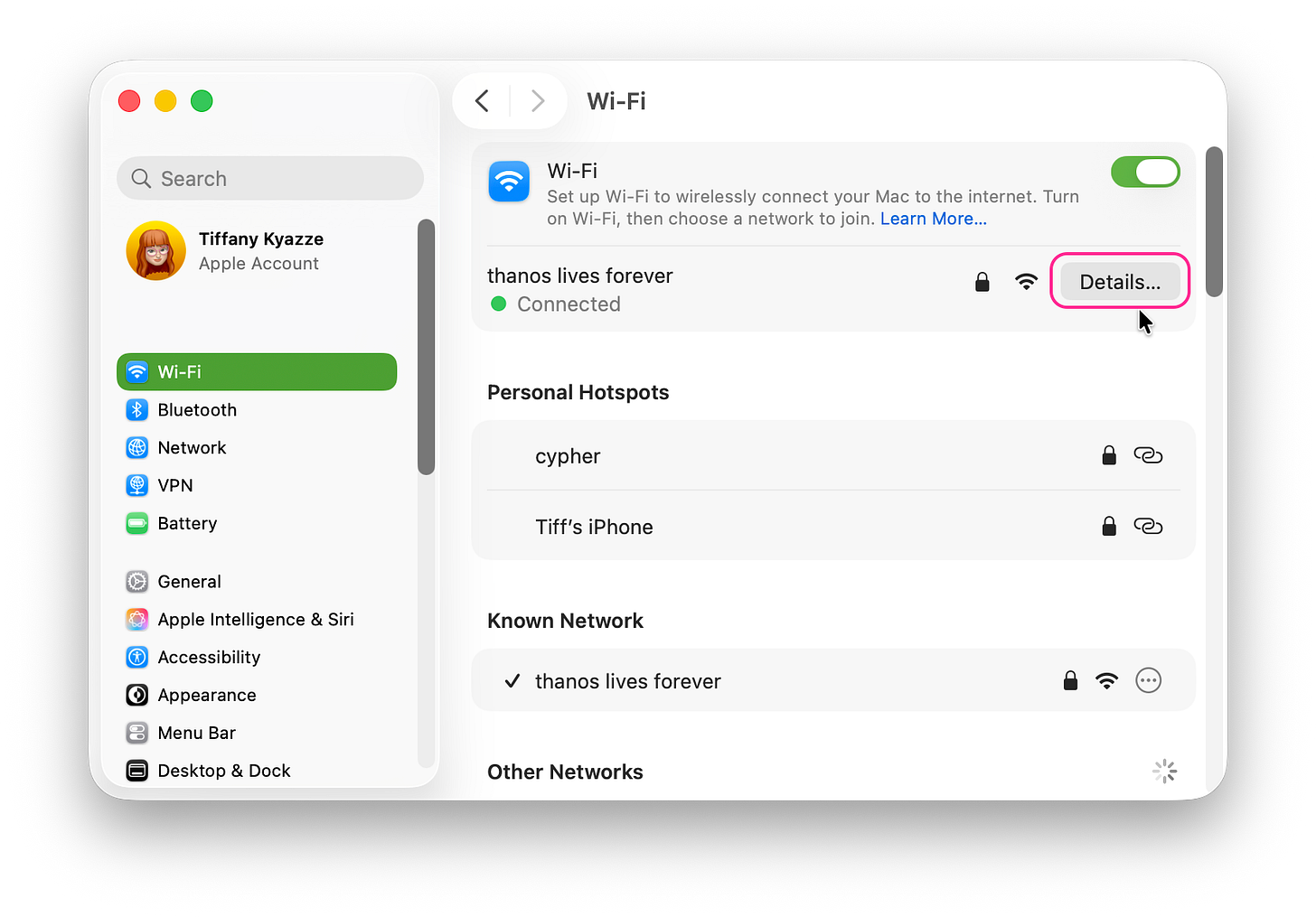 Mac Wi-Fi settings screen showing the Details button for a connected network, where users can manage settings like auto-join for saved public networks. Mac Wi-Fi settings screen showing the Details button for a connected network, where users can manage settings like auto-join for saved public networks.