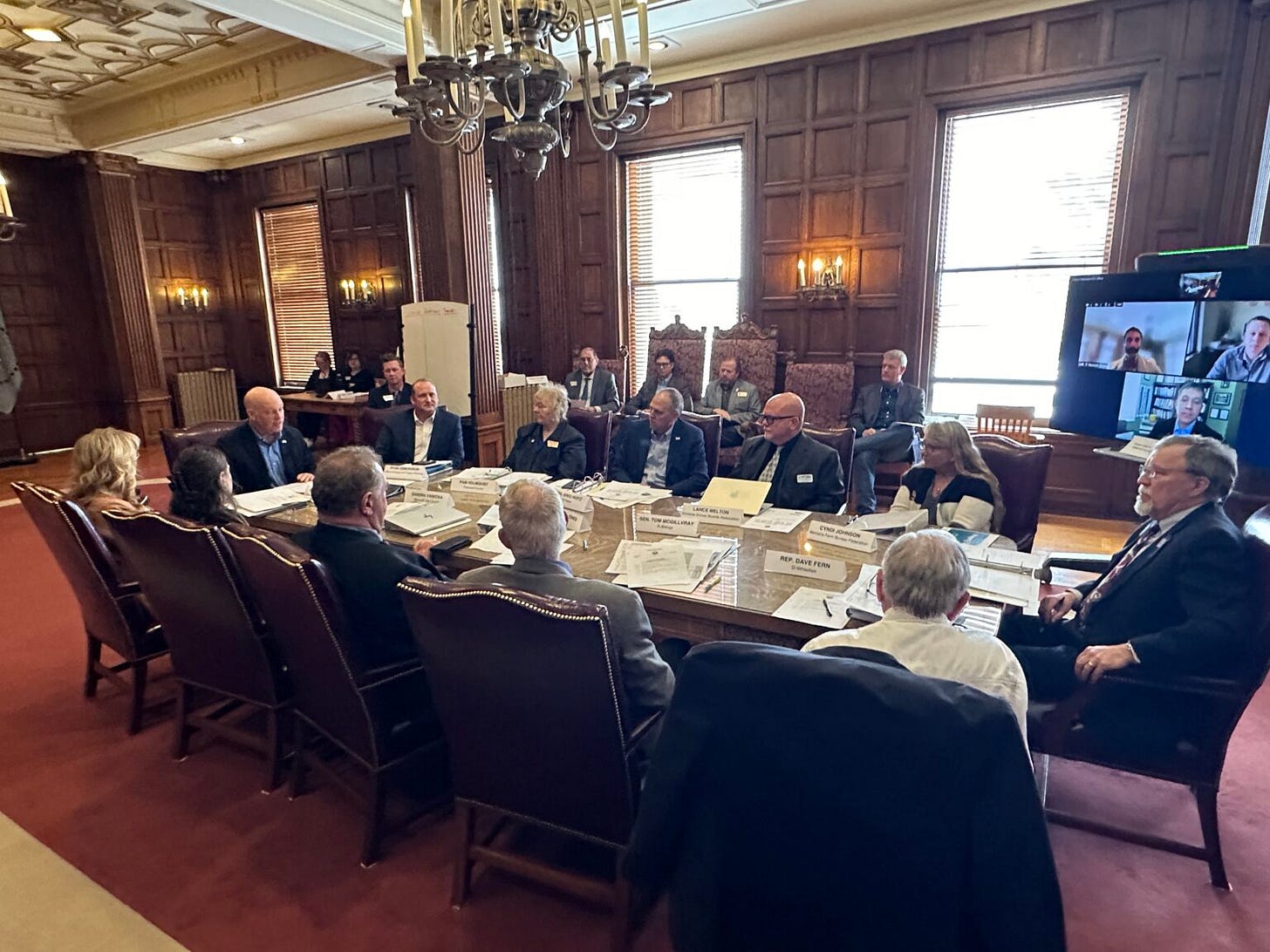 Gov. Greg Gianforte addresses the first meeting of his newly created property tax task force on Feb. 14, 2024. (Photo by Blair Miller, Daily Montanan) Gov. Greg Gianforte addresses the first meeting of his newly created property tax task force on Feb. 14, 2024. (Photo by Blair Miller, Daily Montanan)