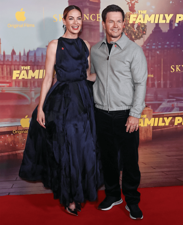 Michelle Monaghan and Mark Wahlberg attend the Apple Original Films premiere of “The Family Plan 2” at Curzon Mayfair Cinema in London. “The Family Plan 2” premieres globally on Apple TV on November 21, 2025.